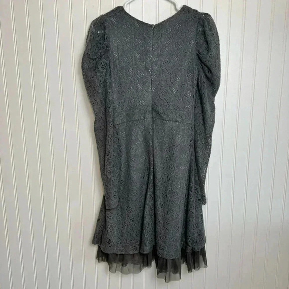 Anthropologie Ryu Grey Long Sleeve Dress Ruffle Front Tulle Hem Medium D32 - Picture 5 of 5
